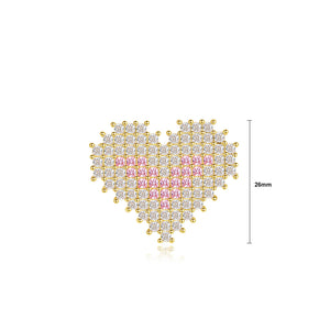 Simple and Bright Plated Gold Heart-shaped Brooch with Pink Cubic Zirconia