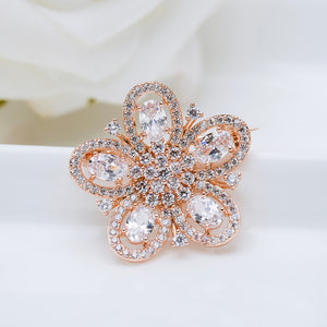 Fashion and Elegant Plated Rose Gold Flower Brooch with Cubic Zirconia