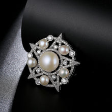 Load image into Gallery viewer, Simple and Elegant Geometric Round Star Imitation Pearl Brooch with Cubic Zirconia