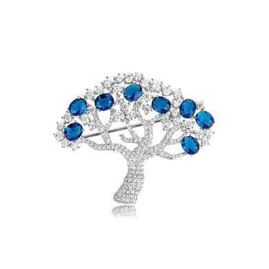 Fashion Bright Tree Of Life Brooch with Blue Cubic Zirconia