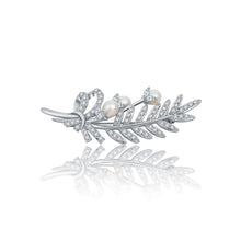 Load image into Gallery viewer, Simple Temperament Leaf Imitation Pearl Brooch with Cubic Zirconia
