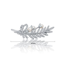 Load image into Gallery viewer, Simple Temperament Leaf Imitation Pearl Brooch with Cubic Zirconia