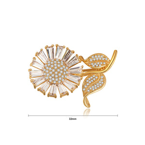 Fashion and Elegant Plated Gold Flower Brooch with Cubic Zirconia