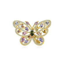 Load image into Gallery viewer, Fashion and Elegant Plated Gold Butterfly Brooch with Colorful Cubic Zirconia