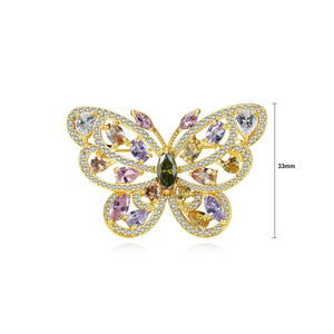 Fashion and Elegant Plated Gold Butterfly Brooch with Colorful Cubic Zirconia