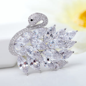 Elegant and Bright Swan Brooch with Cubic Zirconia