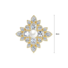 Load image into Gallery viewer, Fashion and Elegant Plated Gold Geometric Pattern Imitation Pearl Brooch with Cubic Zirconia