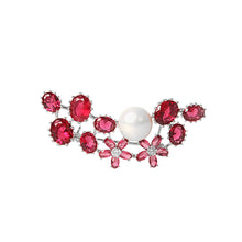 Load image into Gallery viewer, Fashion and Elegant Flower Imitation Pearl Brooch with Red Cubic Zirconia