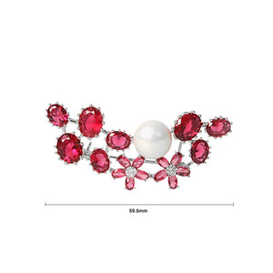 Fashion and Elegant Flower Imitation Pearl Brooch with Red Cubic Zirconia