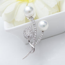 Load image into Gallery viewer, Simple and Elegant Floral Imitation Pearl Brooch with Cubic Zirconia