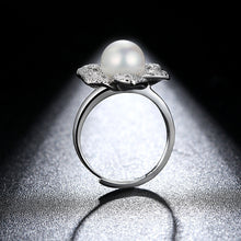 Load image into Gallery viewer, Simple and Elegant Flower Imitation Pearl Adjustable Ring with Cubic Zirconia