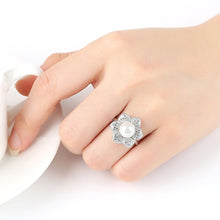 Load image into Gallery viewer, Simple and Elegant Flower Imitation Pearl Adjustable Ring with Cubic Zirconia