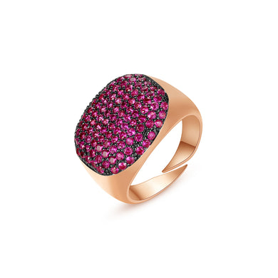 Simple and Bright Plated Rose Gold Geometric Adjustable Opening Ring with Purple Cubic Zirconia