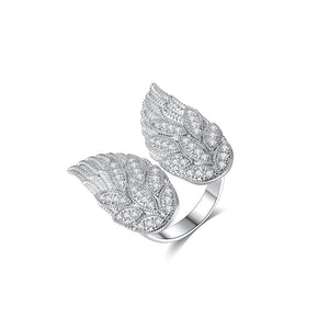 Simple and Fashion Angel Wings Adjustable Opening Ring with Cubic Zirconia