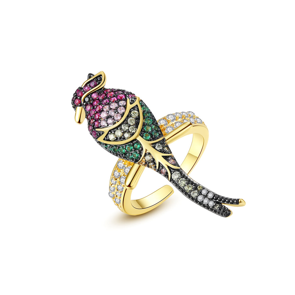 Fashion and Elegant Plated Gold Bird Color Cubic Zirconia Adjustable Open Ring