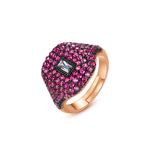 Fashion Bright Plated Rose Gold Geometric Adjustable Ring with Purple Cubic Zirconia