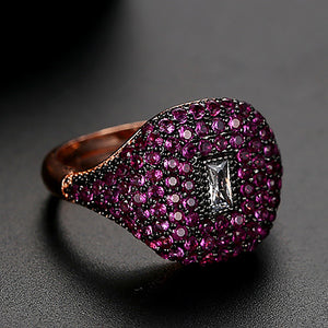 Fashion Bright Plated Rose Gold Geometric Adjustable Ring with Purple Cubic Zirconia