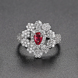 Elegant and Bright Geometric Pattern Adjustable Open Ring with Red Cubic Zirconia