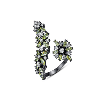 Fashion Simple Plated Black Geometric Flower Adjustable Opening Ring with Cubic Zirconia