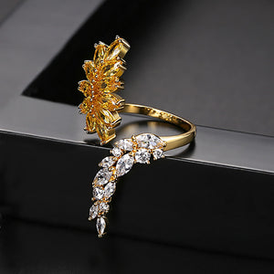 Fashion and Elegant Plated Gold Geometric Yellow Cubic Zirconia Adjustable Open Ring