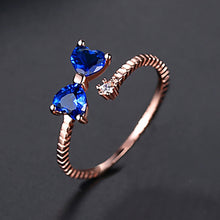 Load image into Gallery viewer, Simple and Fashion Plated Rose Gold Ribbon Adjustable Open Ring with Blue Cubic Zirconia