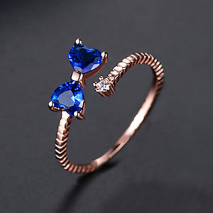 Simple and Fashion Plated Rose Gold Ribbon Adjustable Open Ring with Blue Cubic Zirconia
