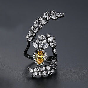 Fashion and Simple Plated Black Geometric Water Drop-shaped Adjustable Opening Ring with Yellow Cubic Zirconia