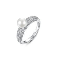 Load image into Gallery viewer, Elegant and Bright Geometric Imitation Pearl Adjustable Ring with Cubic Zirconia