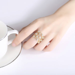 Fashion Simple Plated Gold Hollow Geometric Adjustable Open Ring