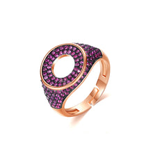 Load image into Gallery viewer, Fashion Bright Plated Rose Gold Geometric Adjustable Ring with Purple Cubic Zirconia