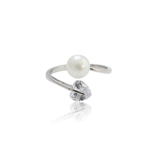 Load image into Gallery viewer, 925 Sterling Silver Fashion Simple Heart-shaped Cubic Zirconia Freshwater Pearl Adjustable Ring