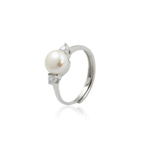 925 Sterling Silver Fashion Simple Geometric White Freshwater Pearl Adjustable Ring
