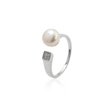 Load image into Gallery viewer, 925 Sterling Silver Simple Fashion Geometric Freshwater Pearl Adjustable Opening Ring