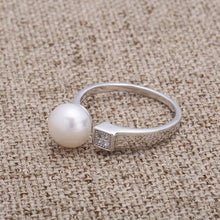 Load image into Gallery viewer, 925 Sterling Silver Simple Fashion Geometric Freshwater Pearl Adjustable Opening Ring