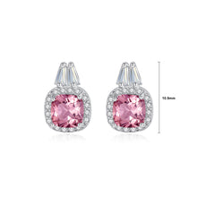 Load image into Gallery viewer, 925 Sterling Silver Fashion and Elegant Geometric Square Stud Earrings with Pink Cubic Zirconia