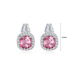 925 Sterling Silver Fashion and Elegant Geometric Square Stud Earrings with Pink Cubic Zirconia