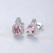 Load image into Gallery viewer, 925 Sterling Silver Fashion and Elegant Geometric Square Stud Earrings with Pink Cubic Zirconia
