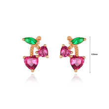 Load image into Gallery viewer, 925 Sterling Silver Plated Rose Gold Simple Cute Cherry Stud Earrings with Pink Cubic Zirconia