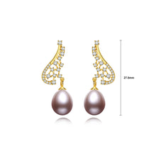 Load image into Gallery viewer, 925 Sterling Silver Plated Gold Simple Fashion Geometric Purple Freshwater Pearl Earrings with Cubic Zirconia