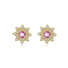 Load image into Gallery viewer, 925 Sterling Silver Plated Gold Simple Personality Star Stud Earrings with Pink Cubic Zirconia