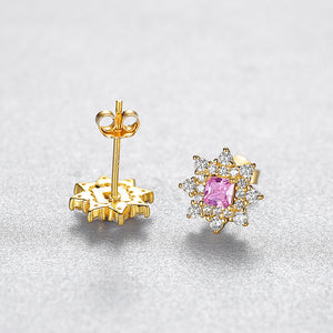 925 Sterling Silver Plated Gold Simple Personality Star Stud Earrings with Pink Cubic Zirconia