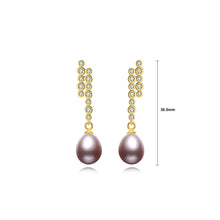 Load image into Gallery viewer, 925 Sterling Silver Plated Gold Fashion and Elegant Geometric Purple Freshwater Pearl Earrings with Cubic Zirconia