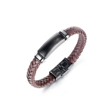 Load image into Gallery viewer, Fashion Personality Geometric 316L Stainless Steel Rectangular Brown Leather Bangle
