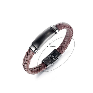 Fashion Personality Geometric 316L Stainless Steel Rectangular Brown Leather Bangle