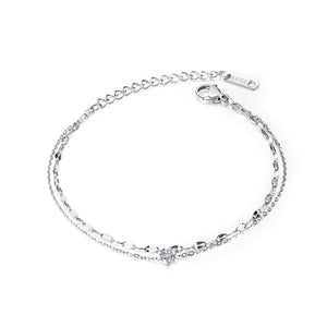Simple and Fashion Geometric 316L Stainless Steel Double-layer Anklet with Cubic Zirconia