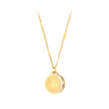 Load image into Gallery viewer, Fashion and Creative Plated Gold Geometric Round Blessing 316L Stainless Steel Pendant with Cubic Zirconia and Necklace