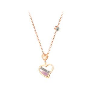 Simple and Romantic Plated Rose Gold Heart-shaped 316L Stainless Steel Pendant with Cubic Zirconia and Necklace