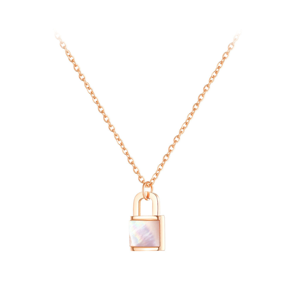 Simple Personality Plated Rose Gold Lock 316L Stainless Steel Pendant with Necklace