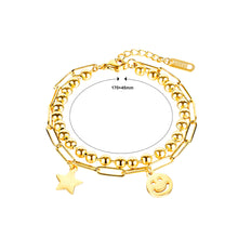 Load image into Gallery viewer, Fashion Personality Plated Gold Star Smiley Expression 316L Stainless Steel Round Bead Double-layer Bracelet