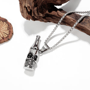 Fashion Personality Skull Wine Bottle 316L Stainless Steel Pendant with Necklace